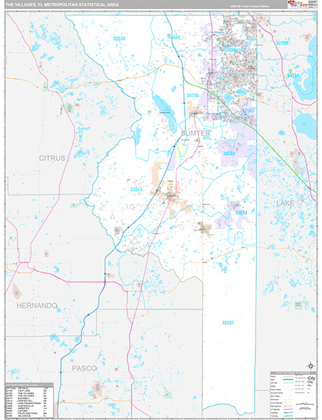 The Villages Metro Area Wall Map Premium Style